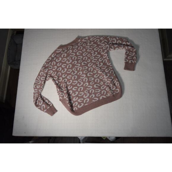 Listicle Women's Sz M Blush Brown Horseshoe Print Pullover Sweater Acrylic Blend - Picture 5 of 11